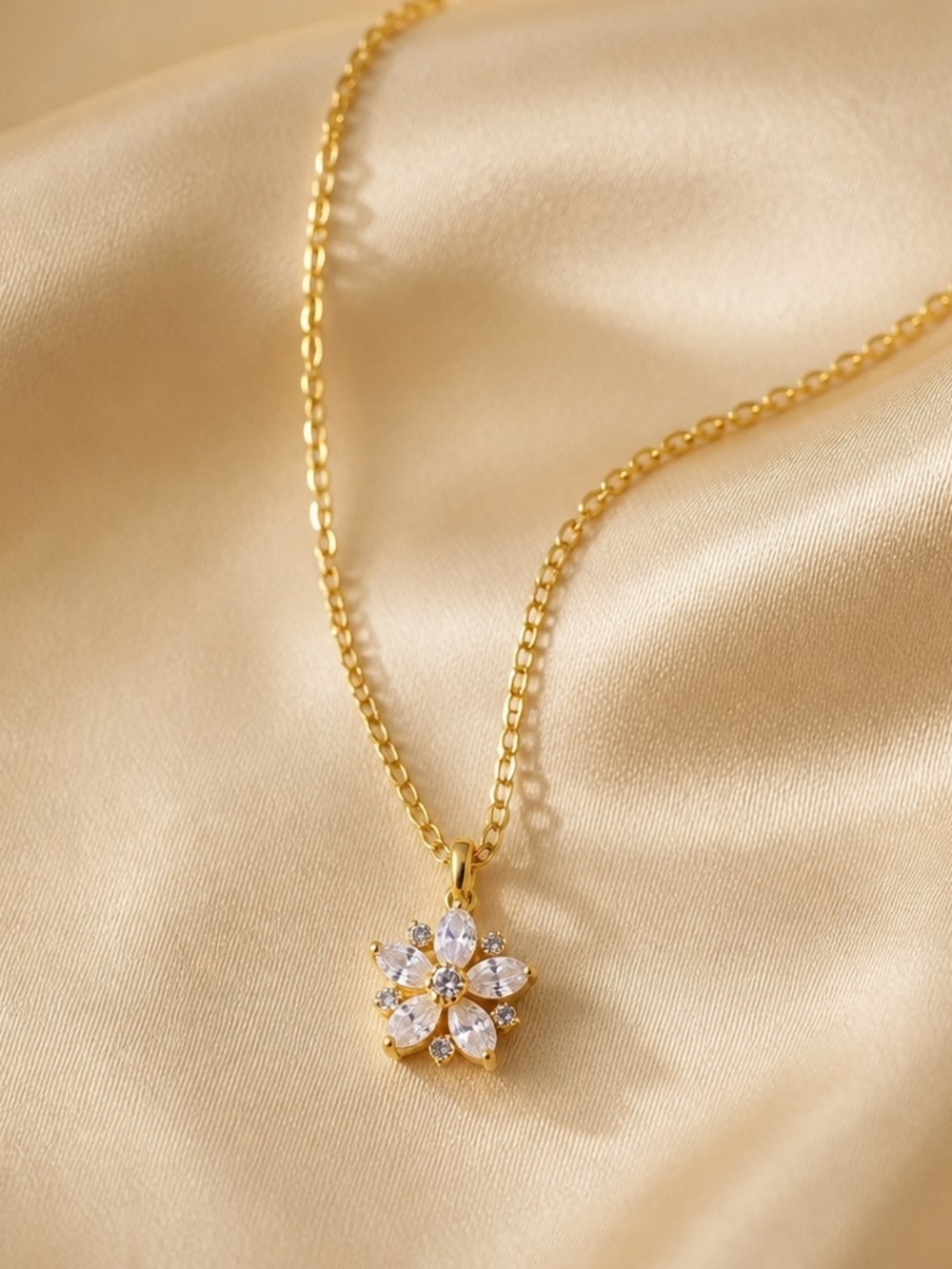 Gold Flower Crystal Pendant Necklace